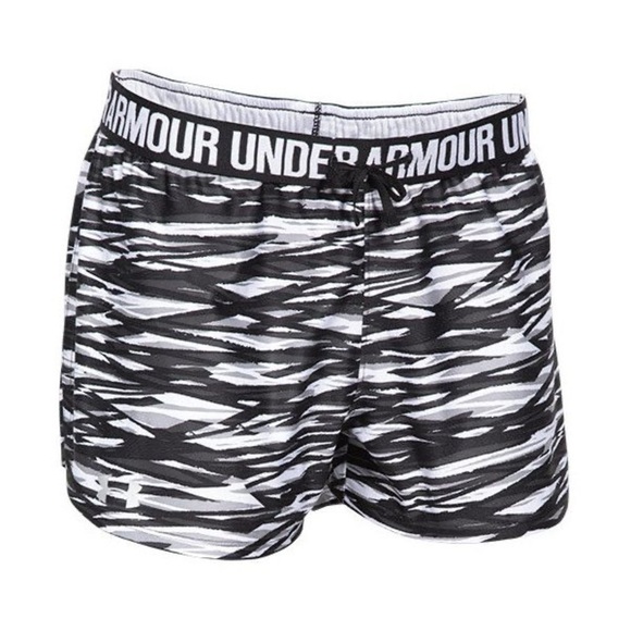 🍀2/$22 Under Armour Heatgear Perfect Pace Black White Running Short Womens Large - Picture 1 of 11